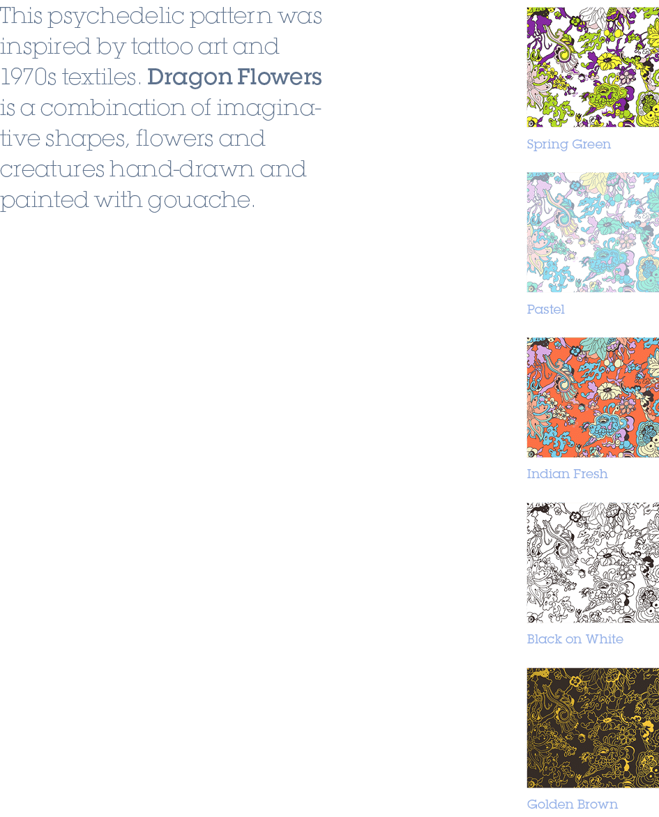 Pastel,Indian Fresh,Black on White,Golden Brown,Spring Green,This psychedelic pattern was inspired by tattoo art and ...