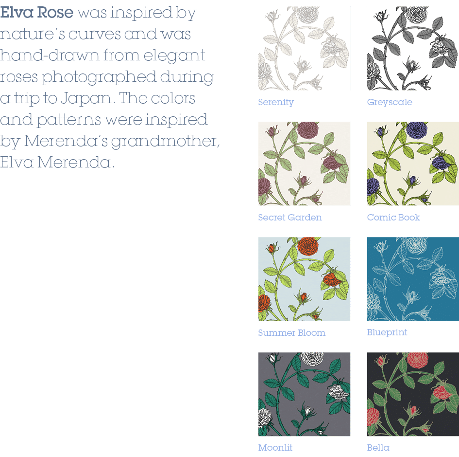 Comic Book,Blueprint,Bella,Greyscale,Secret Garden,Summer Bloom,Moonlit,Serenity,Elva Rose was inspired by nature’s c...