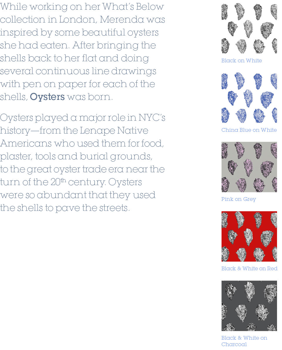 China Blue on White,Pink on Grey,Black & White on Red,Black & White on Charcoal,Black on White,While working on her W...