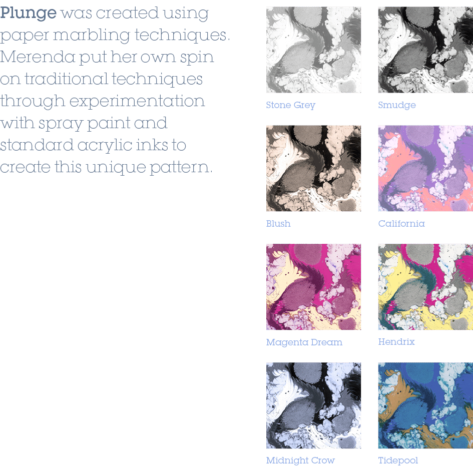 California,Blush,Hendrix,Magenta Dream,Tidepool,Midnight Crow,Smudge,Stone Grey,Plunge was created using paper marbli...