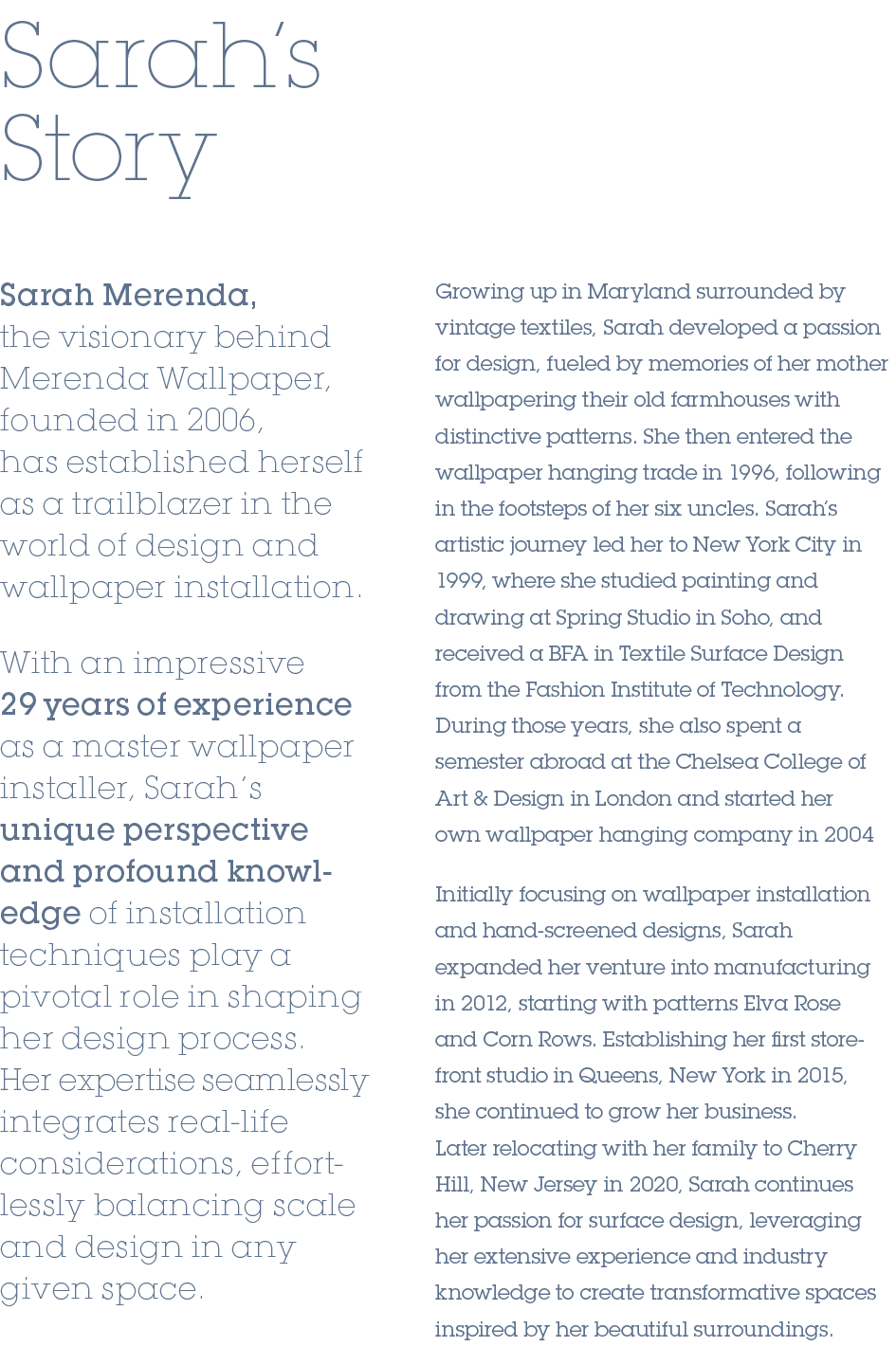 Sarah’s Story,Sarah Merenda, the visionary behind Merenda Wallpaper, founded in 2006, has established herself as a tr...